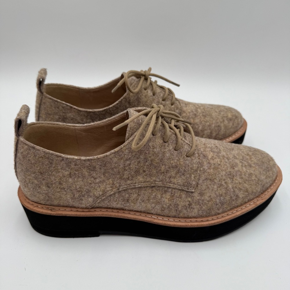 Eileen Fisher Nims Felt Platform Oxford Shoes Minimalist Womens 9.5 Barley Tan - Picture 14 of 14